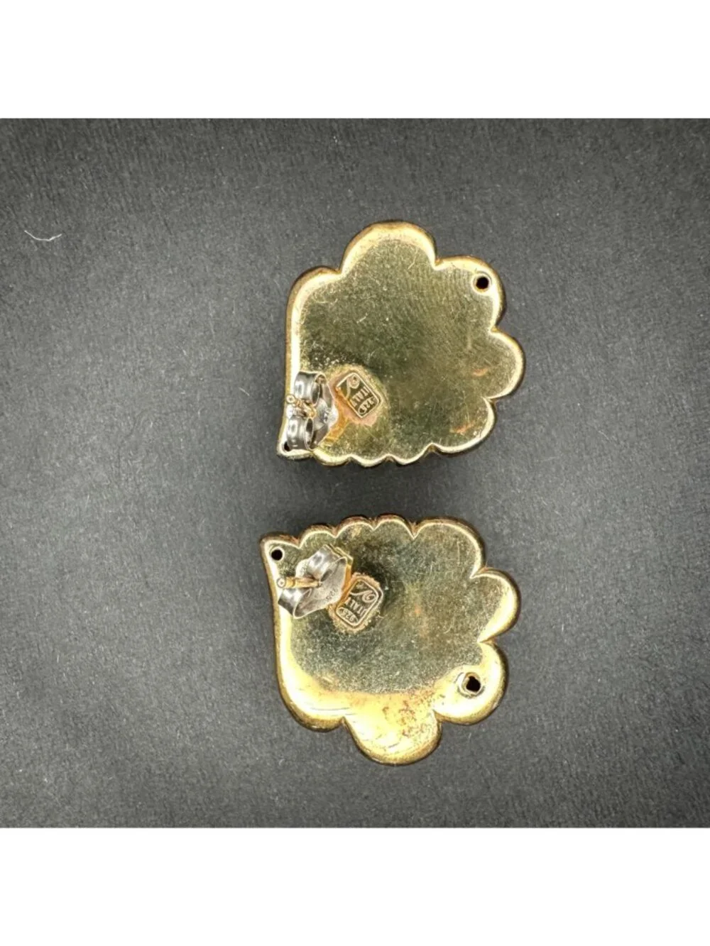 Vintage Sterling Silver Vermeil Large Puffy Shell Stud Earrings Italy 9.8 grams